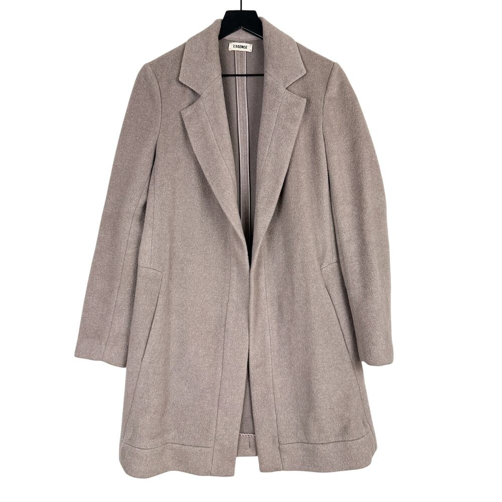 L'Agence Open-front Longline Coat Wool Silk Beige Gray - 6